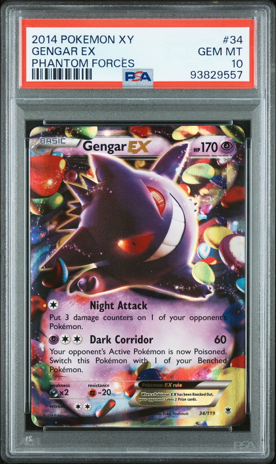 2014 POKEMON XY PHANTOM FORCES #34 GENGAR EX PSA 10