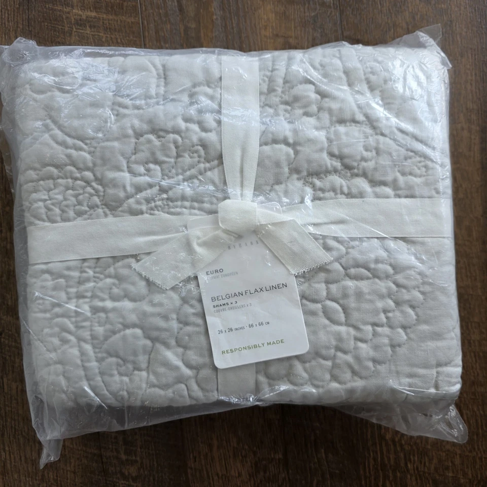 Pottery Barn бельгийский лен цветочный стежок стеганая Euro Shams 3 мягкий серый - Изображение 4 из 4