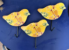Urban Outfitters Bird Decorative Wall Mounted Hook Yellow Floral Set of 3