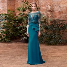 Lace Appliques Mother of The Bride Dress Long Sleeve Wedding Guest Evening Robes