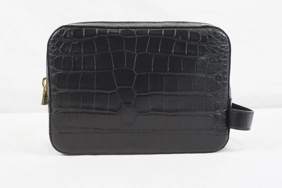 Kit de aseo Piper & Skye de cuero de cocodrilo Nomad Dopp en negro medianoche  Foto 2 de 4