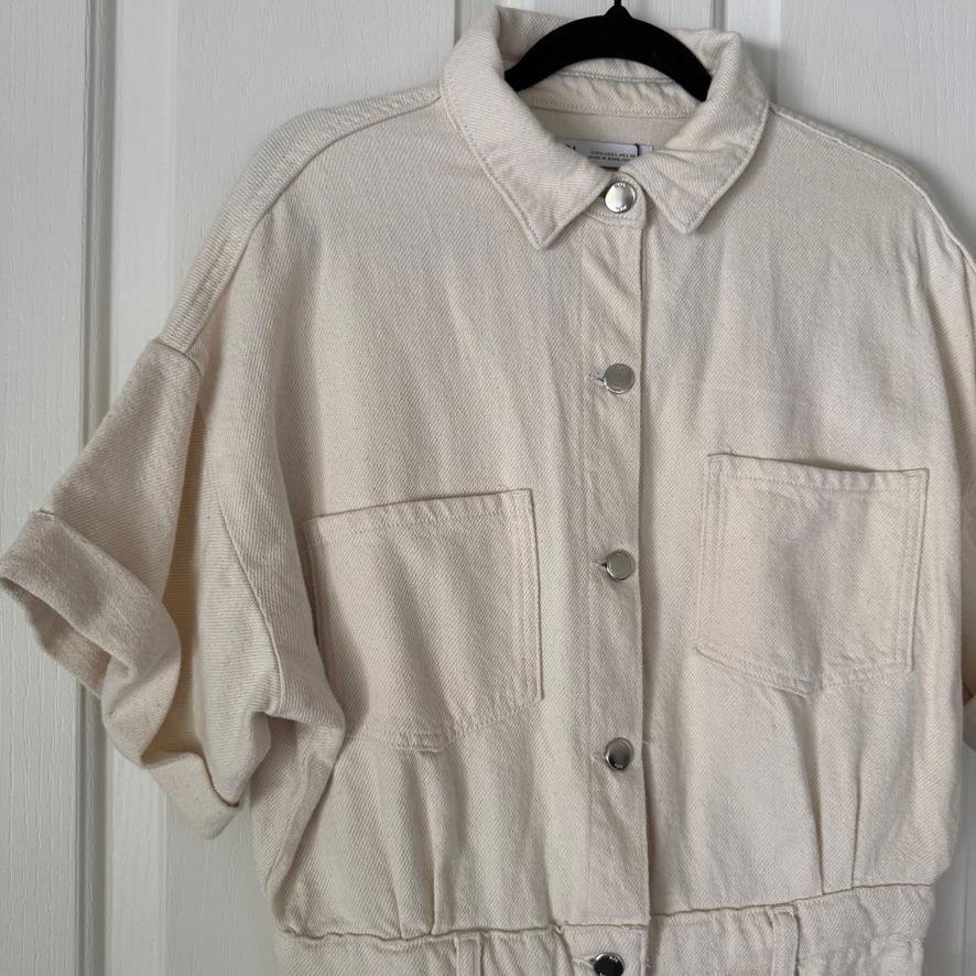 Zara Womens Romper Jumpsuit Size L Cream Denim Utility Playsuit NWT thumbnail 3