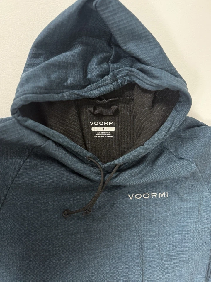 Voormi Hoodie Wool Blend Lightweight Pullover Blue Outdoors USA Men XS - Pics - Image 2 of 4