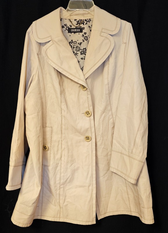 GUESS Women's Beige Long Sleeve Coat SZ Large Button Down