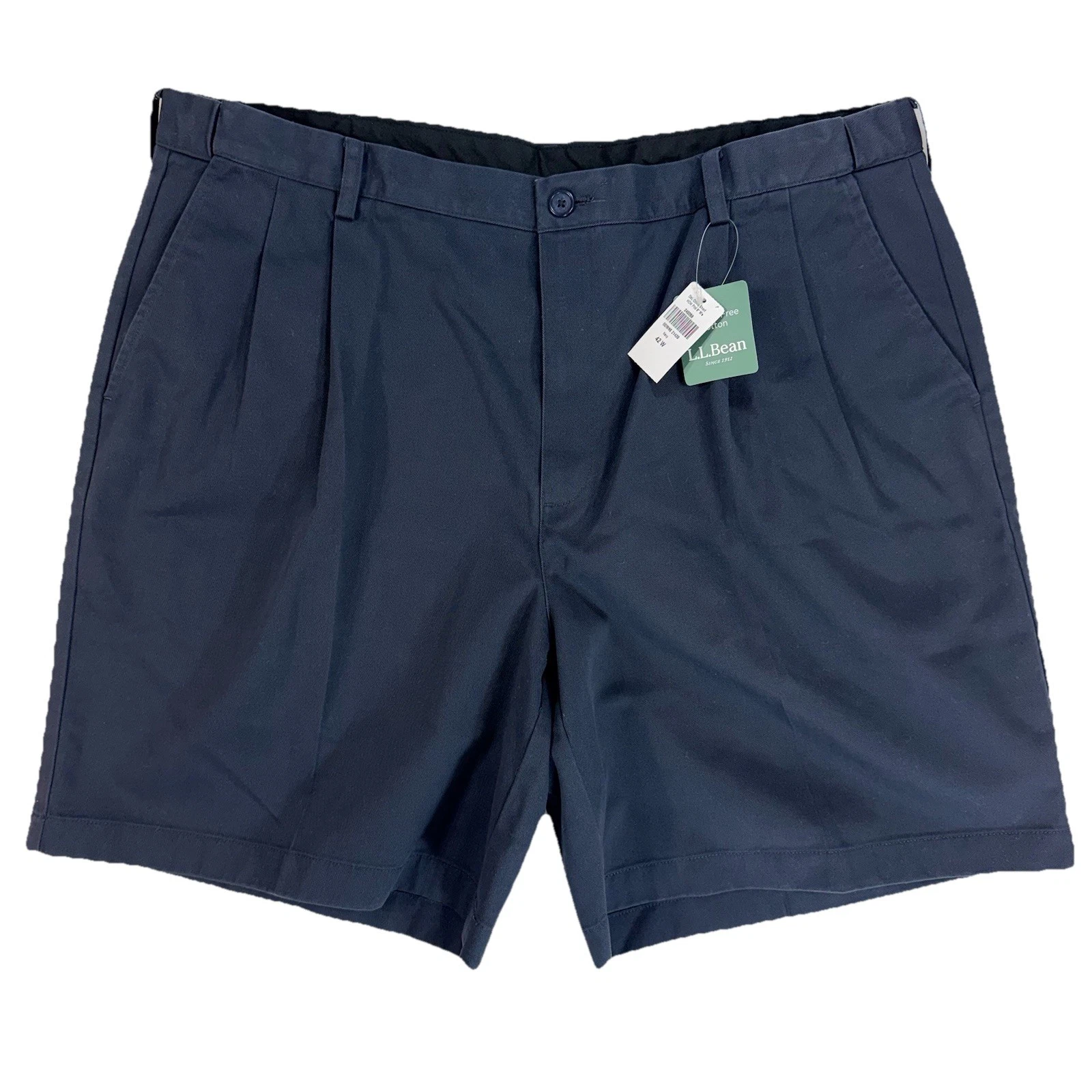 NWT L.L.Bean Double Pleated Chino Shorts Mens 42 Navy Golf Comfort Wrinkle Free