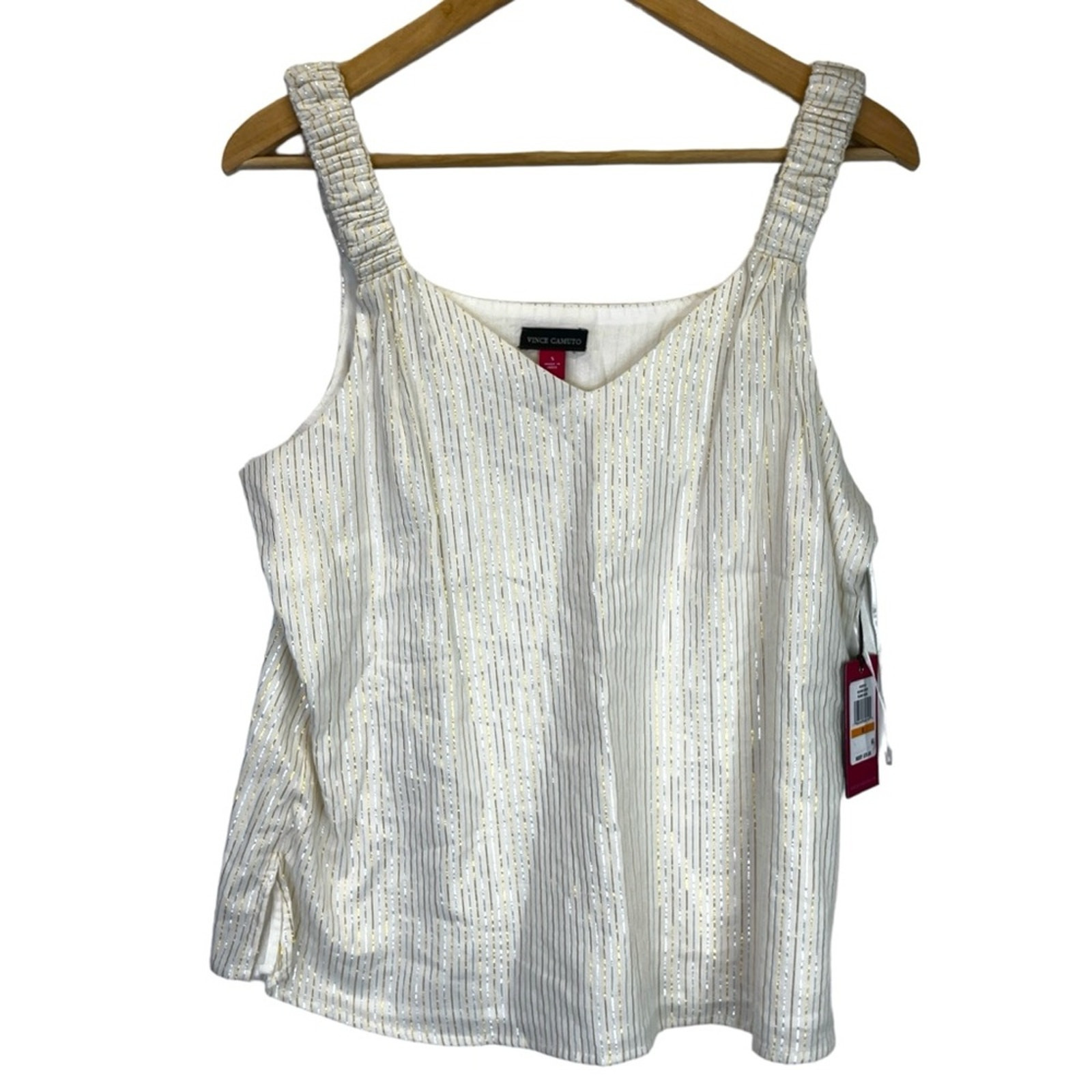 Vince Camuto scrunch strap striped tank top ivory NWT Retail $79 - Medium