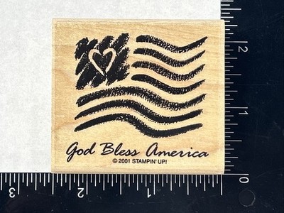 Stampin  Up! God Bless America Rubber Stamp  Flag Heart 2001