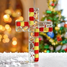 4 x 3 Inch Glass Cross for Car Mirror Hanging Religious Christian Gifts for M...
