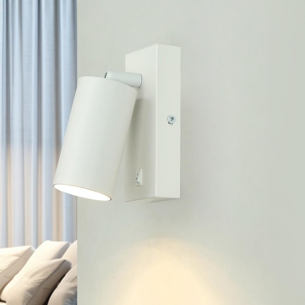 Wandleuchte Mit Schalter Metall GU10 H: 14 Cm Schwenkbar Weiß Wandlampe-image