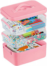 3-Layer Plastic Craft Organizers and Storage Box with Removable Trays, Storage C