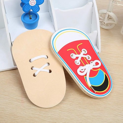 Schnürschuh aus Holz, Schleife binden lernen, Lernspielzeug Kinder - Bild 4 von 7