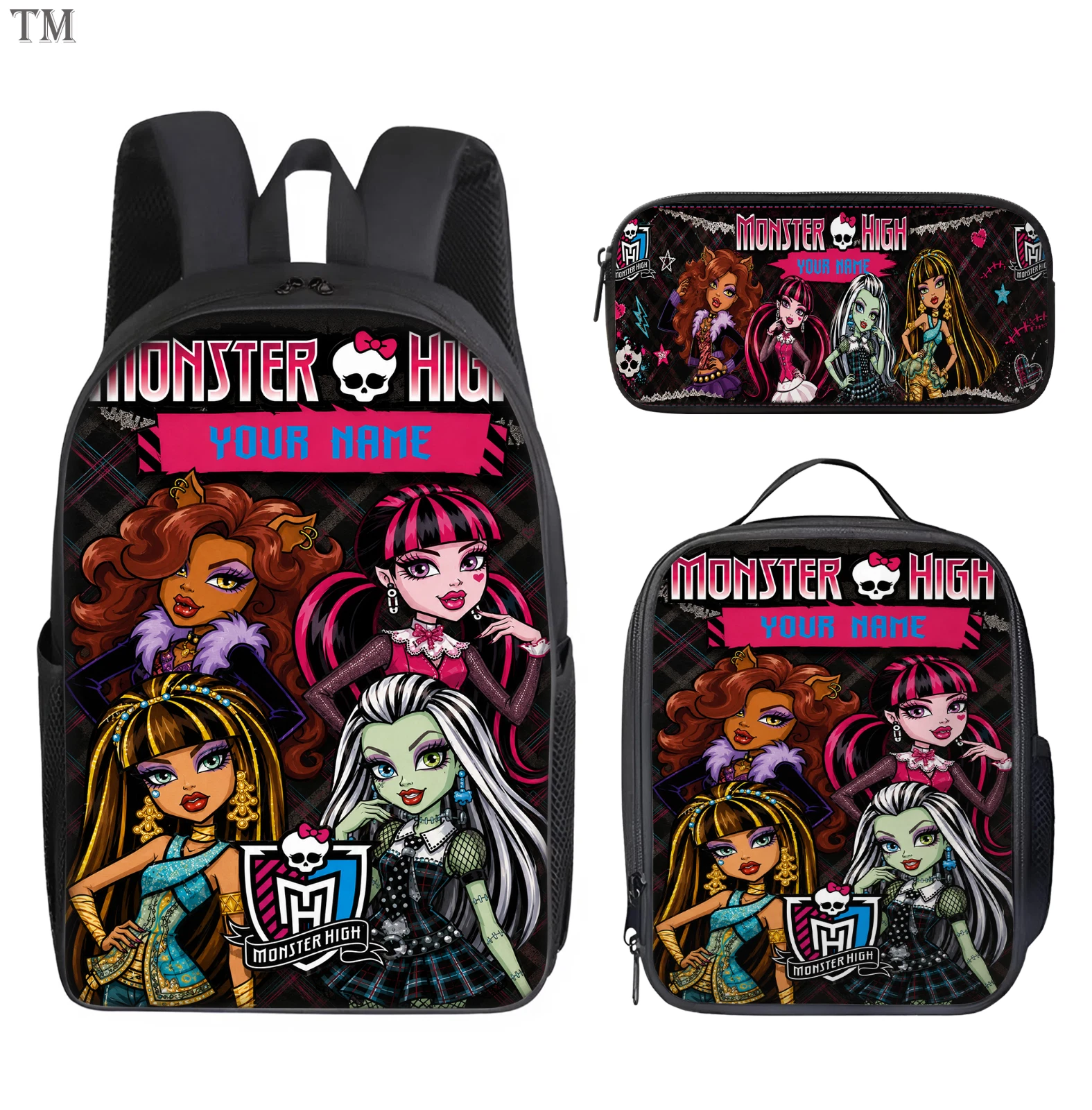 Personalized Monster High Backpack Set, Custom Name School Bag, Lunch Bag & Penc