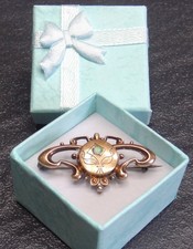 alte  Doublé Jugendstil Opal Brosche Anstecknadel Geburtstag Muttertag Geschenk