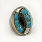 Vintage Native American 925 Sterling Silver Multistone Mosaic Men’s Ring, Sz 11