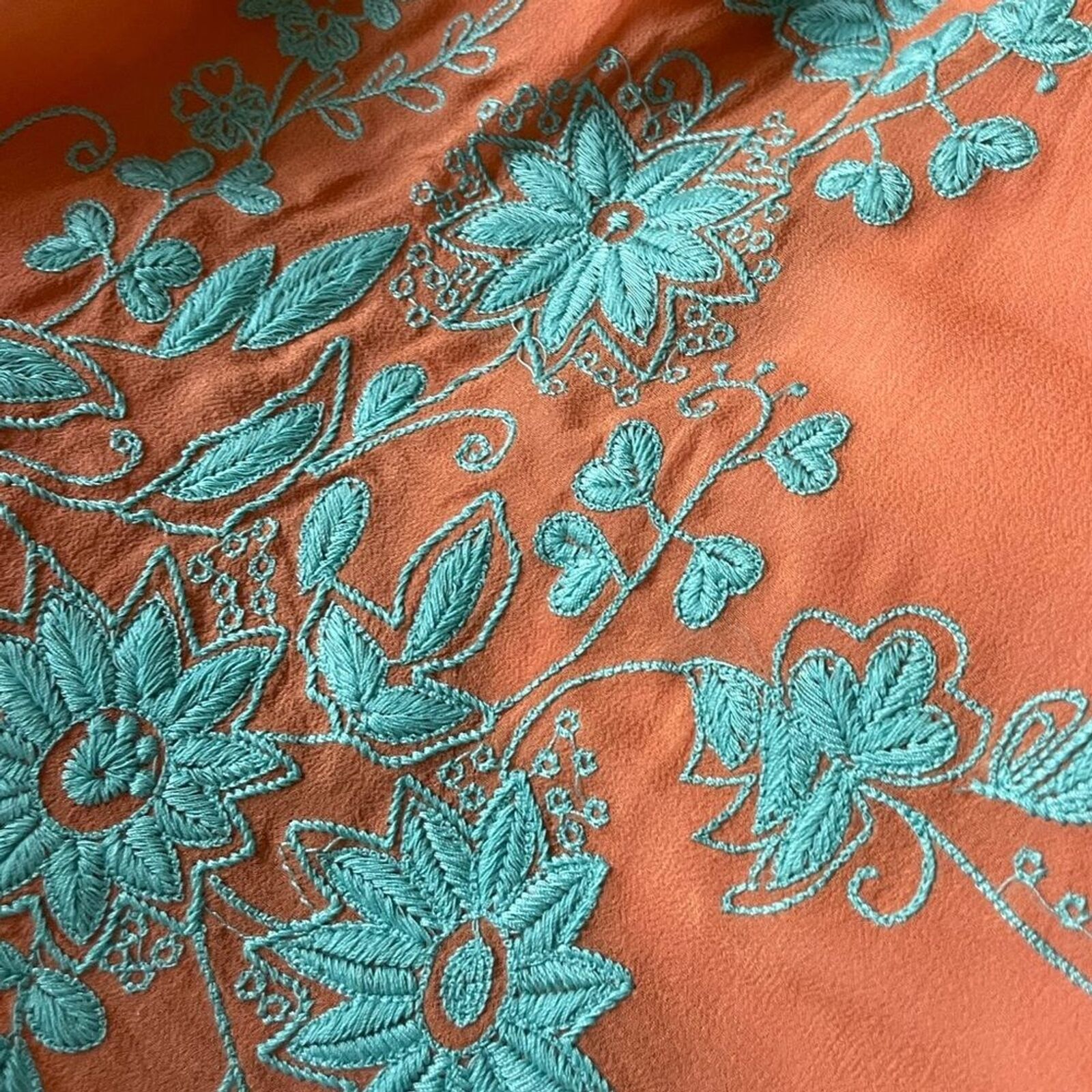 Sundance embroidered silk skirt coral and turquoi… - image 9