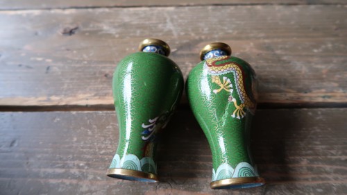 Pair of Antique Dragon Cloisonne Vases 4" Tall - Picture 11 of 12