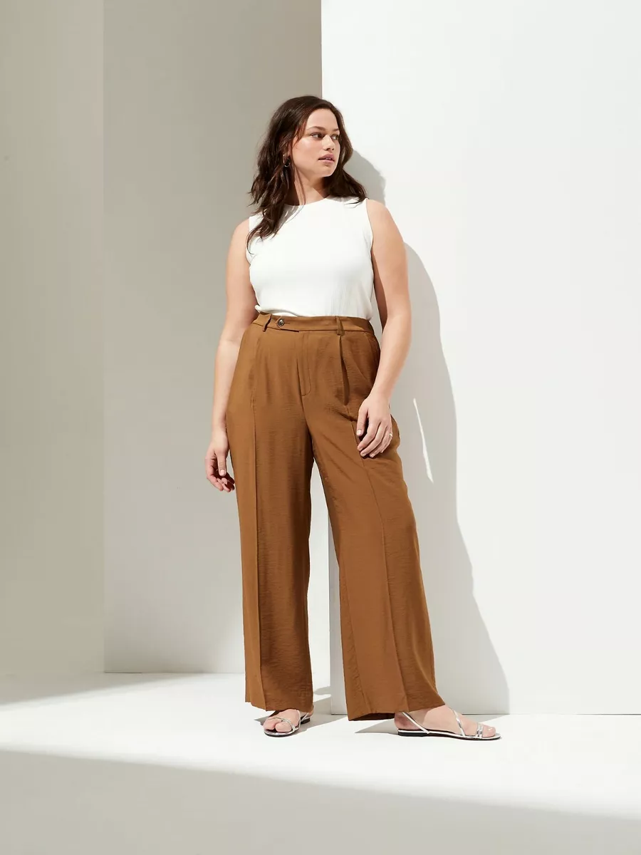 SELONE Wide Leg Pants for Women Petite Length High Waist High Rise Wide Leg  Trendy Casual with Belted Long Pant Solid Color High-waist Loose Pants for