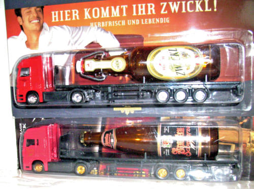 (08-H) 2 LKW, Hirsch Zwickl + Franken Biere, MAN + MB Actros mit Bierflasche, H0 - Bild 1 von 1