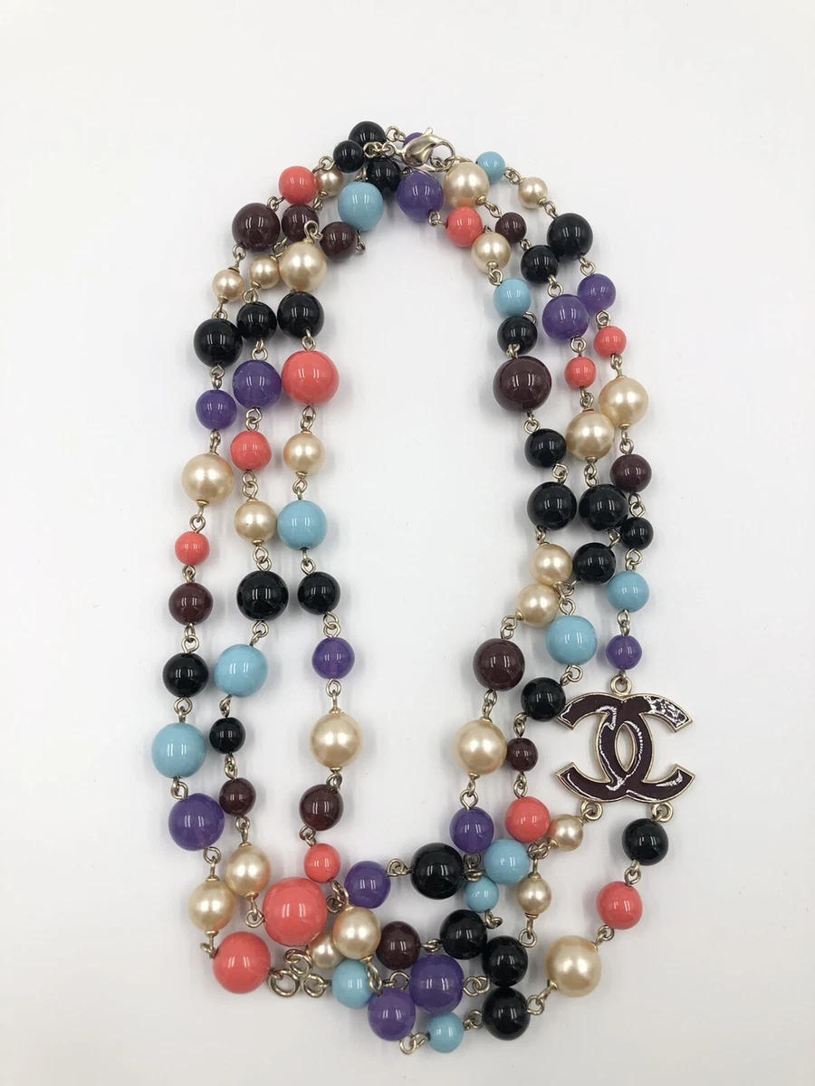 Chanel Red/Blue Beads and Glass Pearl CC Long Necklace - Yoogi's Closet