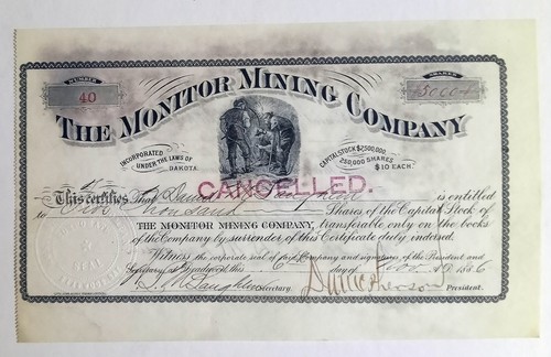 Monitor Mining Co. - Stock Certificate - Mining Stocks