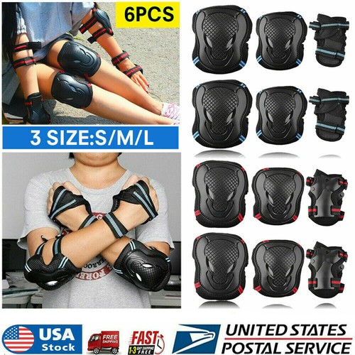 6Pcs Knee Elbow Pads Wrist Guards Adult Teens Kids Skateboard Protective Gear