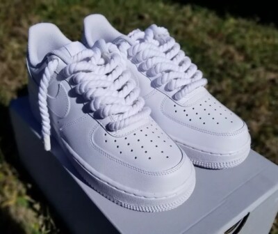 Nike Air Force One Low Triple White Rope Lace Custom | Size