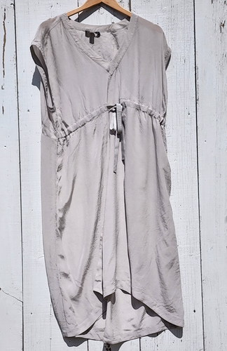 Eileen Fisher Grey 100% Silk V Neck Sleeveless Flowy Oversized Dress Sz S/M