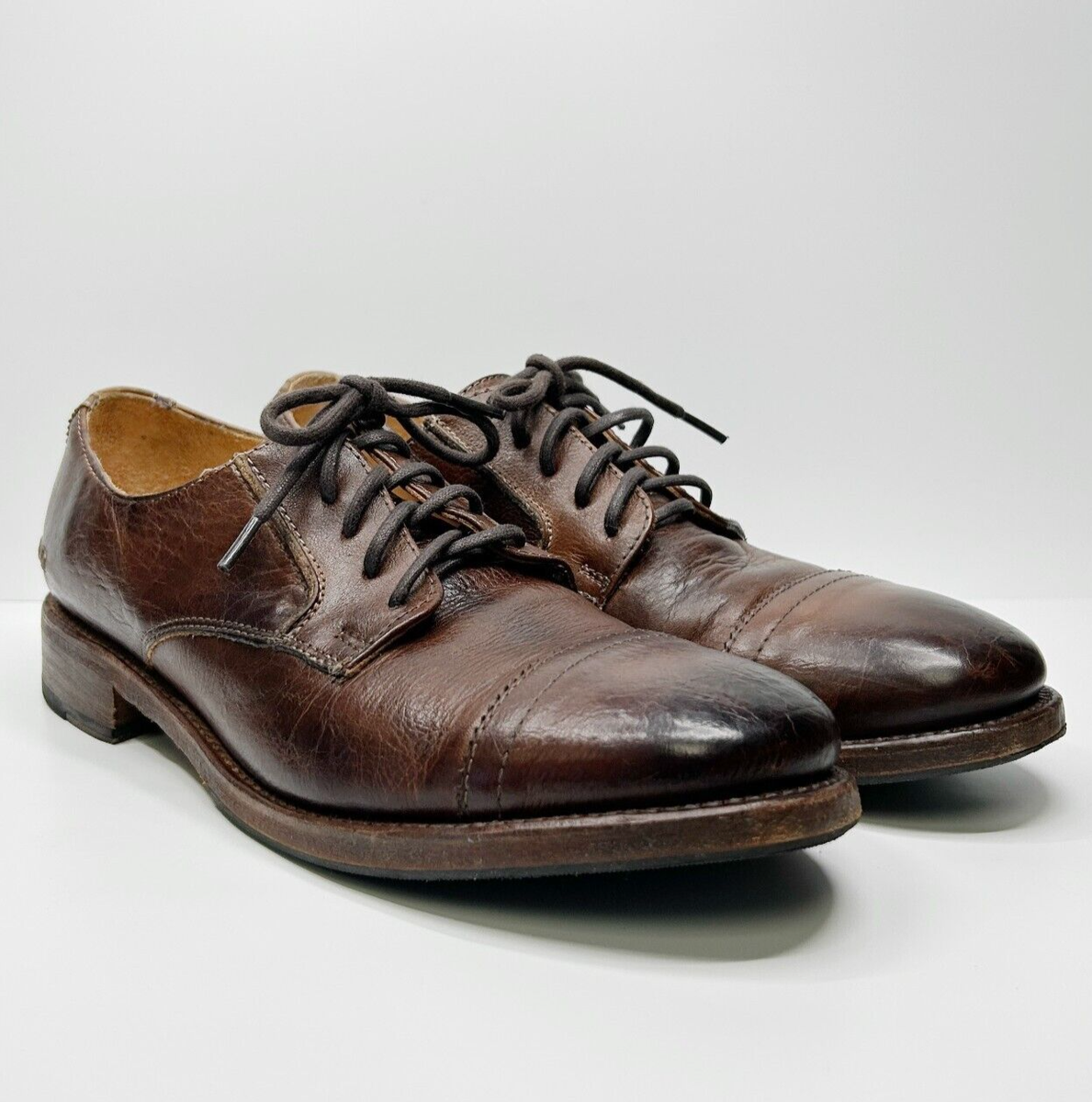 BED STU Genoa Burnished Leather Lace Up Oxford Shoes Chestnut Mens