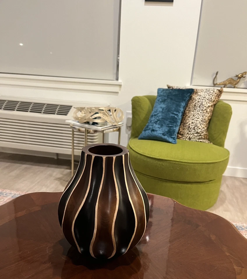 Striped Wooden Vase - Vintage - Image 2 of 4