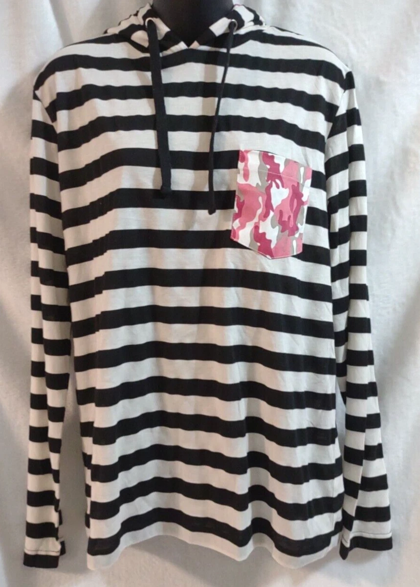 Pink and black striped hoodie sale