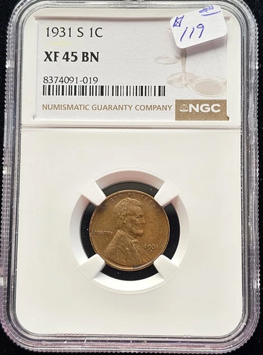 1931-S  1C LINCOLN WHEAT CENT  "SAN FRANCISCO MINT"   NGC XF 45