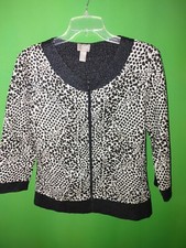 7209 CHICO'S TRAVELERS sz 0 black white animal print thin light jacket zip up