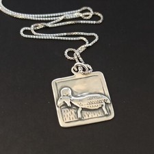 Collana Modernariato Argento Quadrato Ram Pecora Israele Artigianale Etnico Zodiaco 925 Regalo