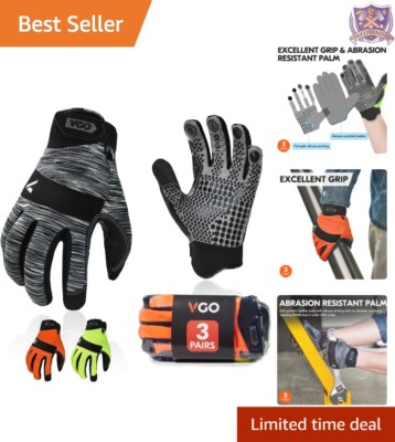 XL Vgo Synthetic Leather Work Gloves - 3 Pairs, Touchscreen & Abrasion Resistant