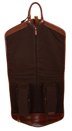 Real Dark Brown Leather Slim Suit Carrier Dress Garment Soft Luxury Travel Bag - Picture 7 of 7
