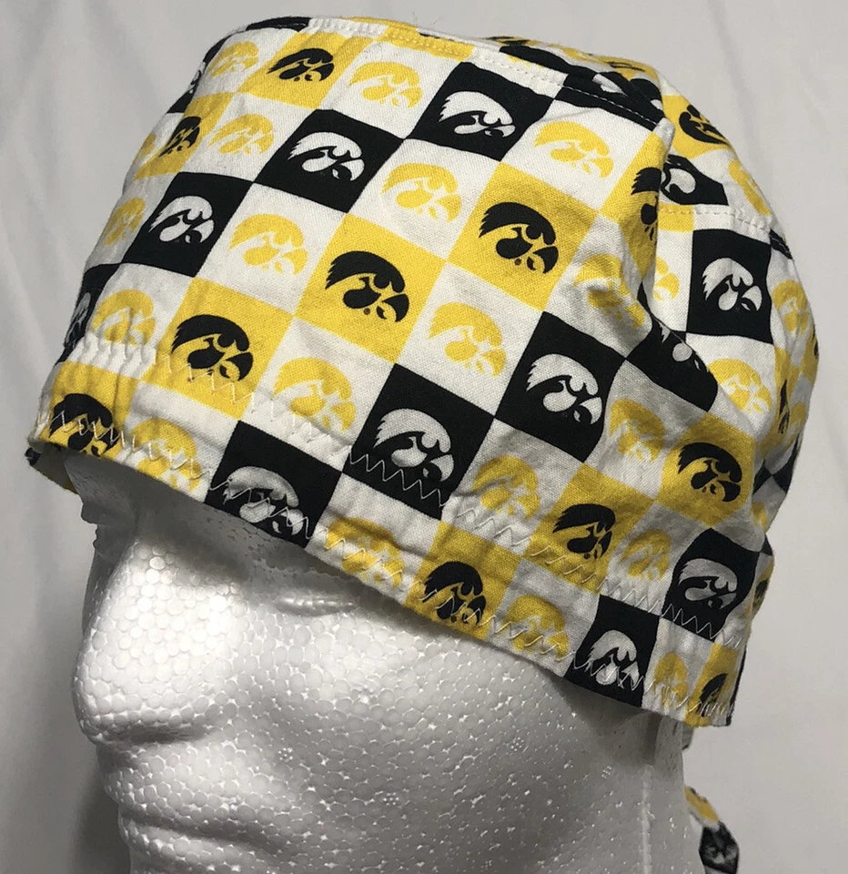 Surgical Scrub Caps Iowa Hawkeye Logo - Green - Black- Grey w Feathers Lot of 4 - Image 4 of 4