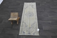 Tappeto runner turco vintage 2x5 piedi lana anatolico fatto a mano corridoio Oushak BEIGE