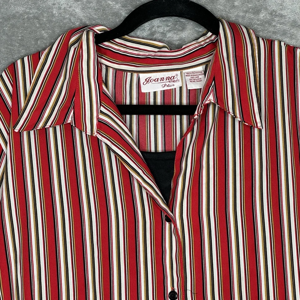 Camisa Top Joanna 3X Roja Rayas Manga 3/4 Cuello en V Abotonada Para Mujer Foto 3 de 4