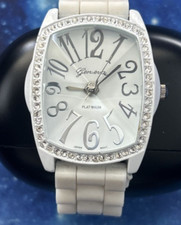 Geneva White Tone Women s Multi Faceted Watch