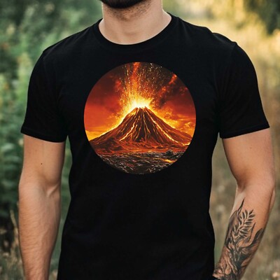 Erupting Volcano Motif Cotton Mens T-Shirt Size XS to 5XL