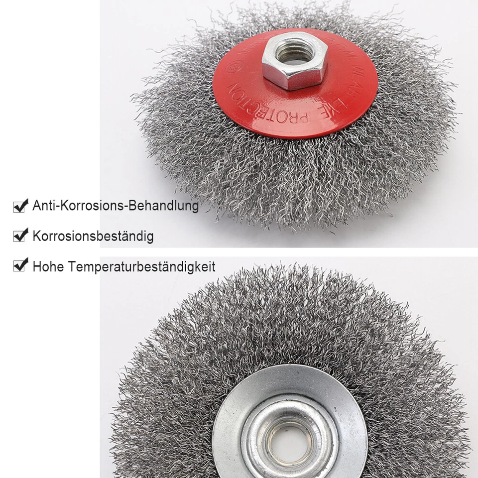 3X DRAHTBÜRSTE GEWELLT M14 Ø115 MM METALL KEGELBÜRSTE FÜR FLEX &WINKELSCHLEIFER - Bild 4 von 4