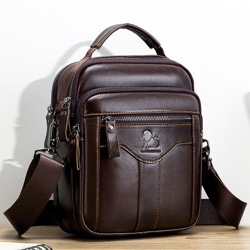 Genuine Leather Men's Sling Shoulder/Messenger Bag Double Zipper 8
