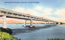 New Brunswick NJ New Jersey Raritan River Bridge Turnpike Vtg Postcard D52