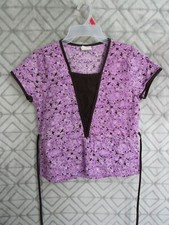 Knot Us Scrub Top Size S Purple Brown Pull Over Short Sleeve Pockets Tie Belt