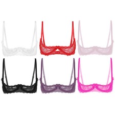 Plus Size Women Sheer Lace 1/4 Cups Lingerie Underwire Shelf Bra Tops Underwear
