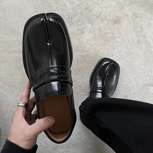 Men's Genuine Leather Split-toe Pedal Loafers Shoes Women Thick Sole Tabi Shoes - Picture 2 of 5