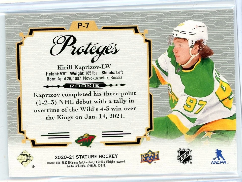 2020-21 Upper Deck Stature Hockey Proteges Green Rookie #P-7 Kirill Kaprizov  - Image 2 of 2