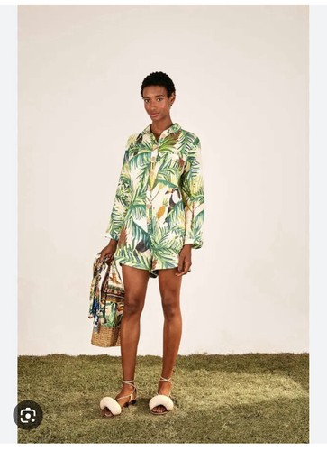 NWT Farm Rio Toucan Paradise Linen Romper Green Tan size Large | eBay