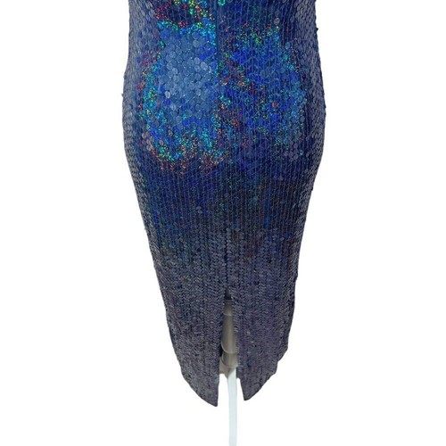Adrianna Papell Evening Dress Navy Blue Iridescent Sequins Column Gown Size 2 - Picture 7 of 10