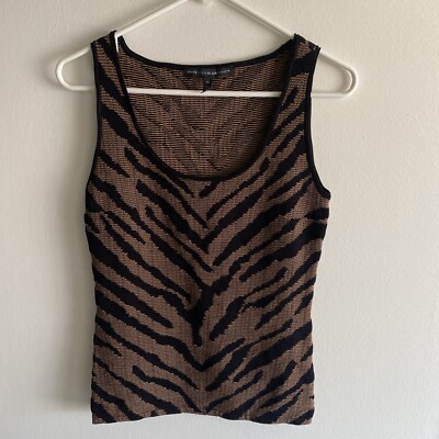 White House Black Market Black Taupe Animal Print Sleeveless Top Size XS